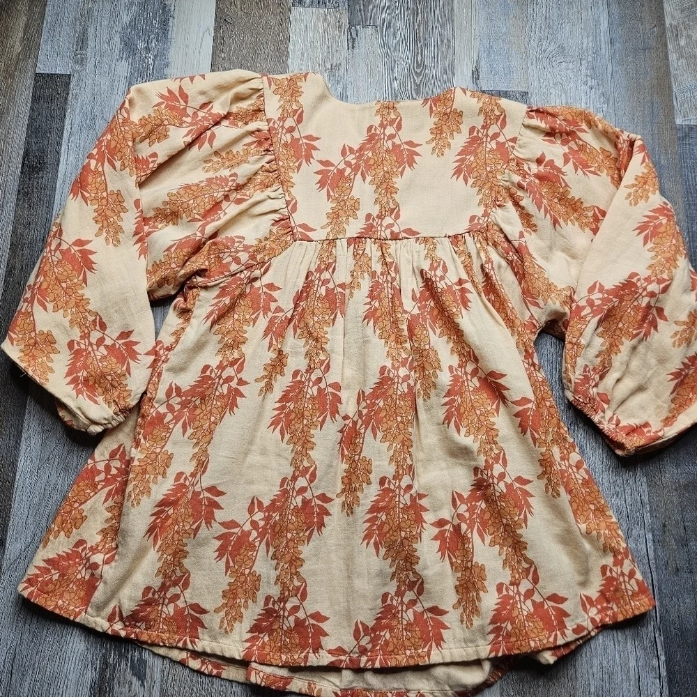 Kate Quinn Women's XS Peasant Blouse Spice Wisteria Organic Cotton - Picture 4 of 6